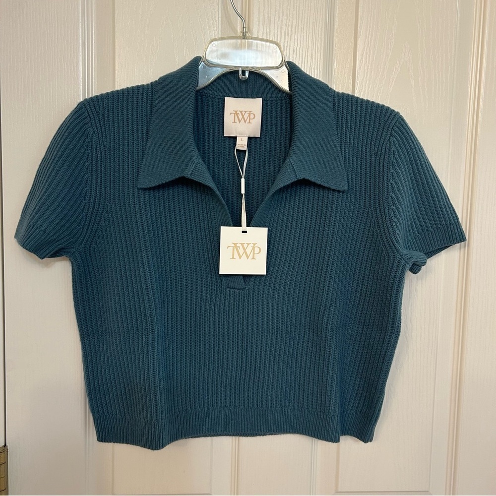 TWP Margaux Johnny Collar Cashmere Top in Junebug - Picture 6 of 11